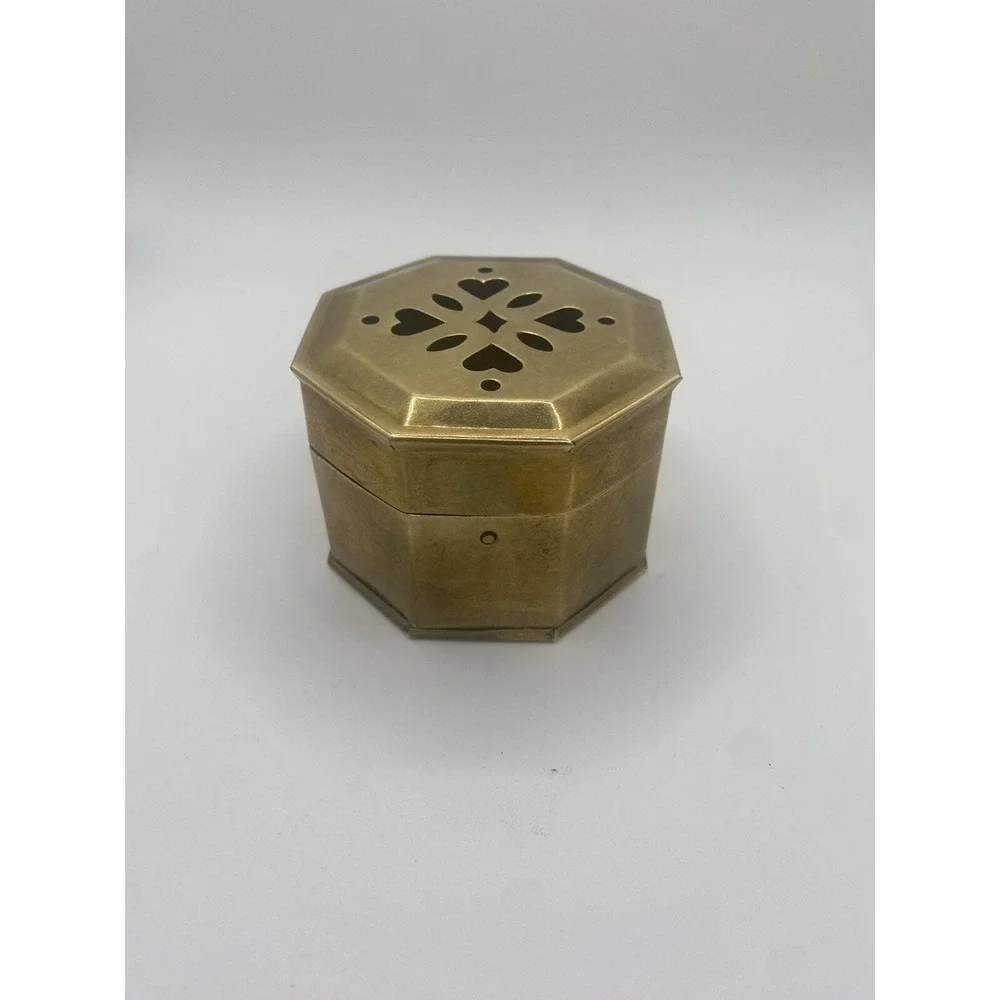 Vintage Brass Heart Cutout Octagon Trinket Box | Keepsake Jewelry Dish